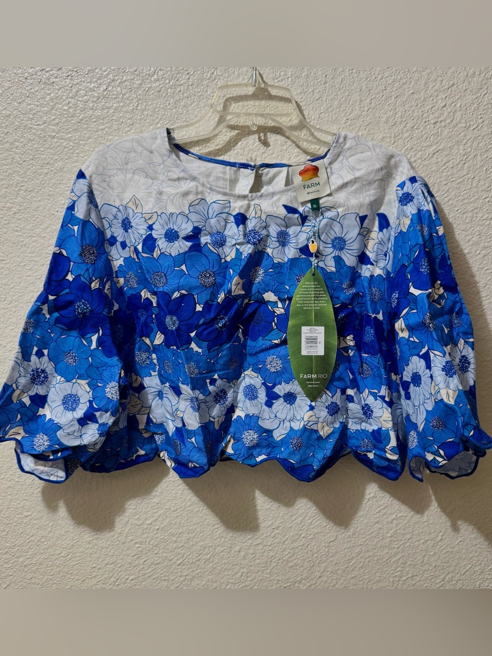 FARM Rio Blue & White Floral Crop Blouse XL
